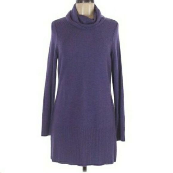 Adrienne Vittadini Knit Cowl Neck Tunic Mini Sweater Dress Purple‎ Non Itch Sz M - Picture 4 of 12